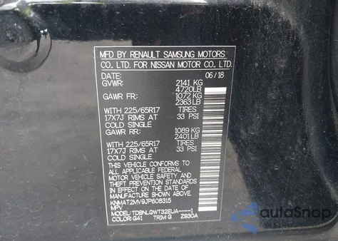 2018 Nissan Rogue Sv z USA, uszkodzony, nr VIN KNMAT2MV9JP608315